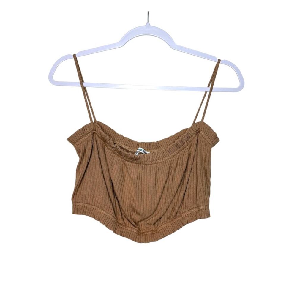 Reformation Cropped Sleeveless Ribbed Top Women M Tan Boho Hippie Lightweight